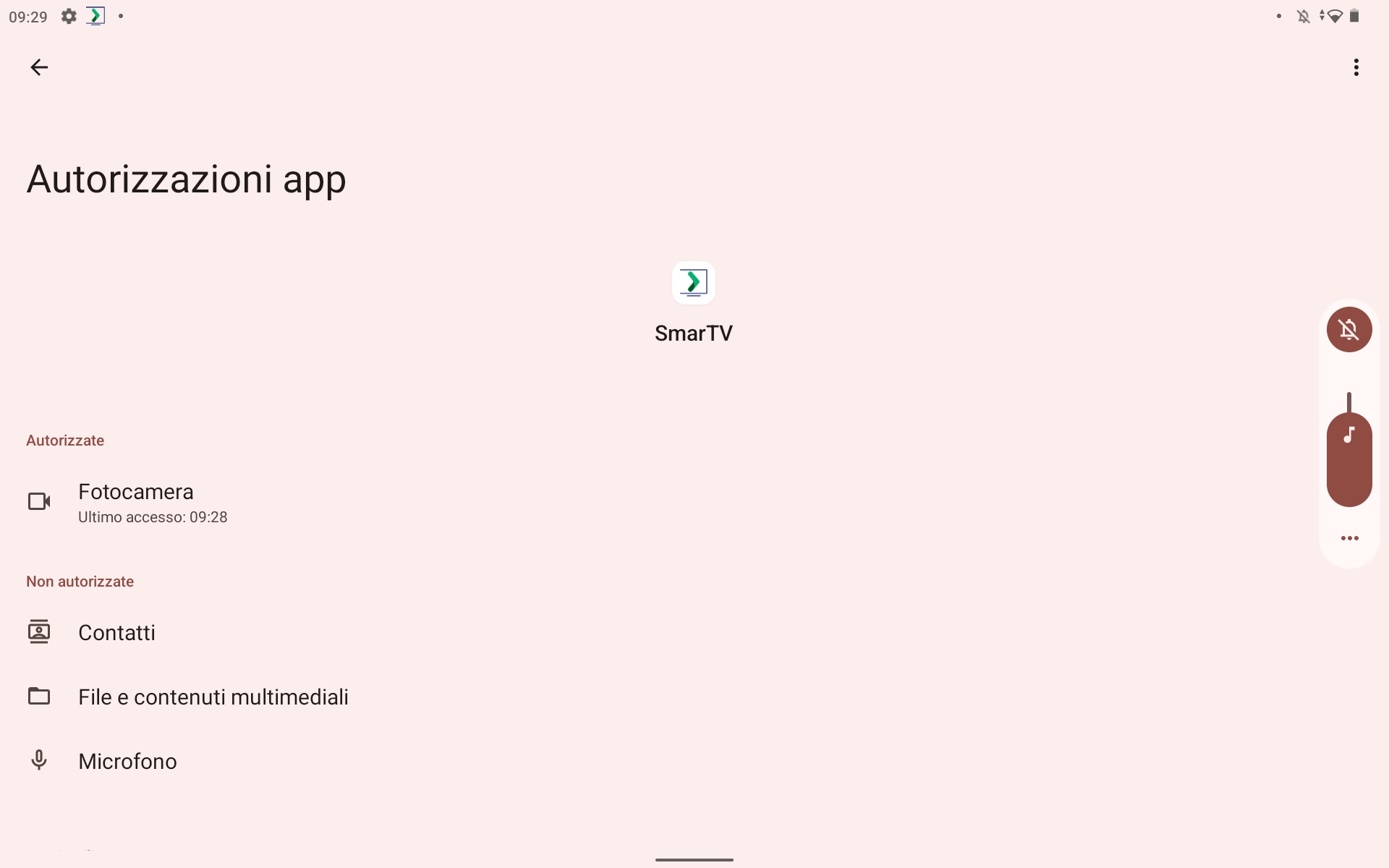 Autorizzazioni app SmarTV su tablet